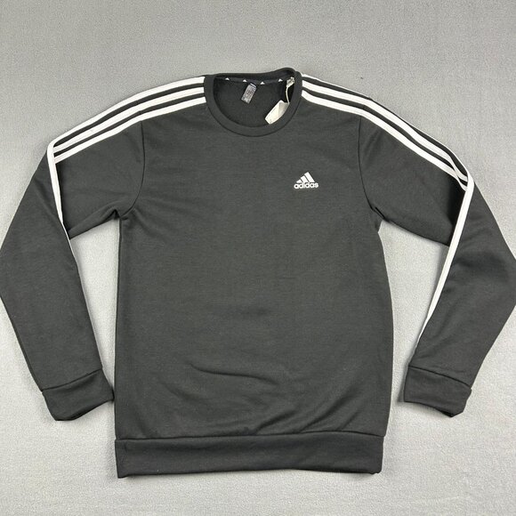Adidas Sweatshirt Mens Crew Neck 3 Stripes Fleece Pullover Primegreen (Black, S) - Picture 1 of 6